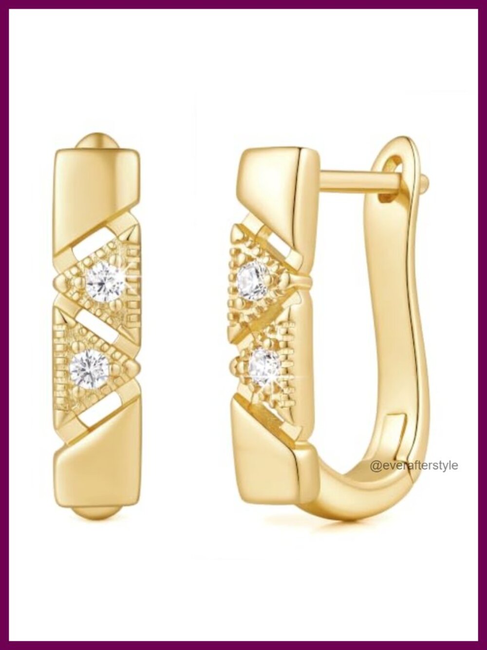 14k Gold Plated Hoop Earrings for Women U-Shape with Cubic Zirconia